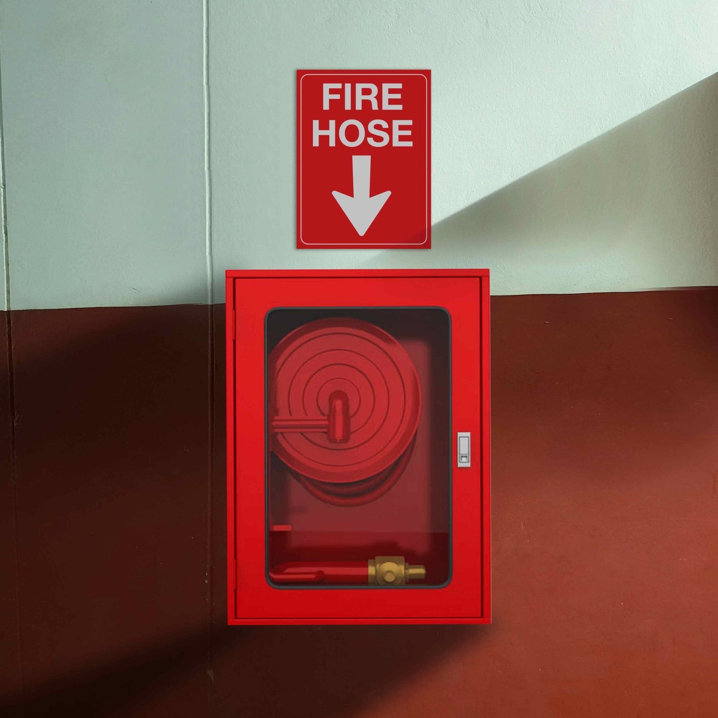 Fire Hose Arrow Down Sign - New Signs