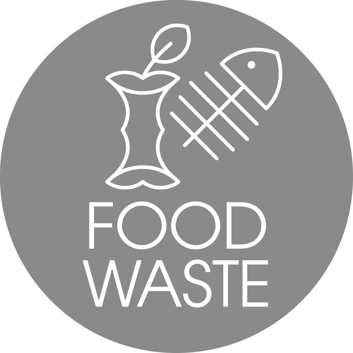 Food Waste Grey Background Circle Bin Sticker - New Signs