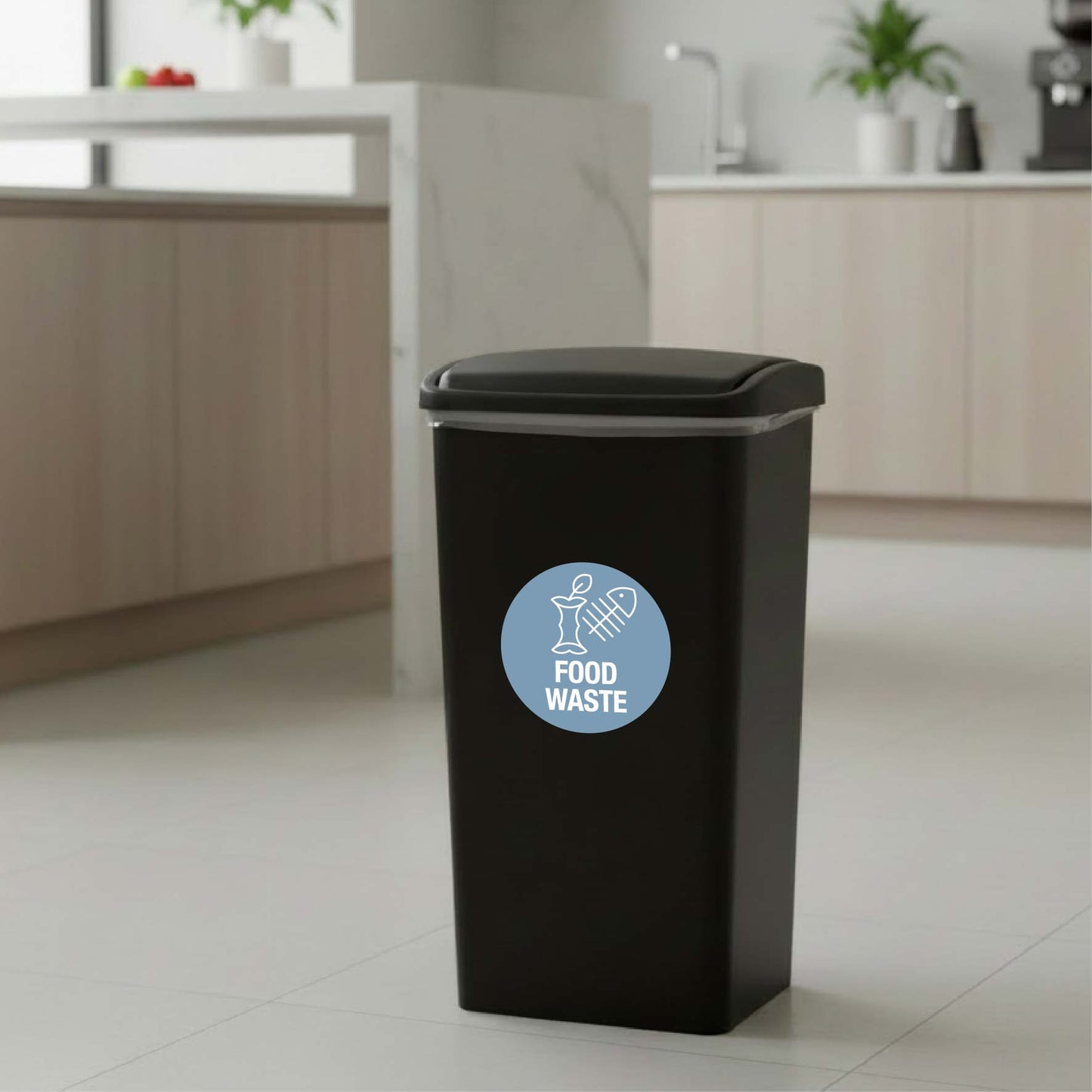Food Waste Ocean Background Circle Bin Sticker - New Signs