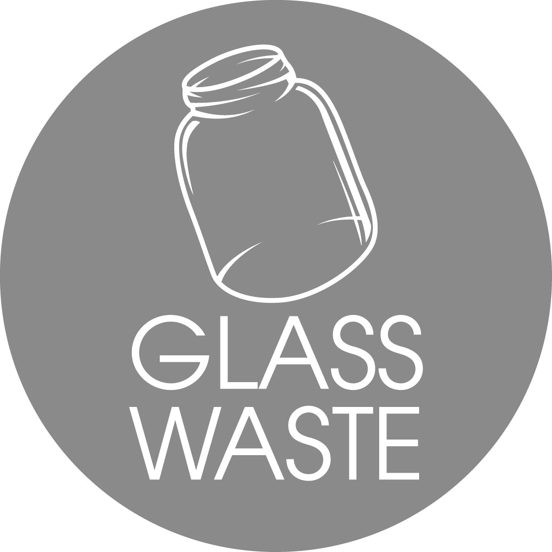 Glass Waste Grey Background Circle Bin Sticker - New Signs