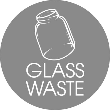 Glass Waste Grey Background Circle Bin Sticker - New Signs