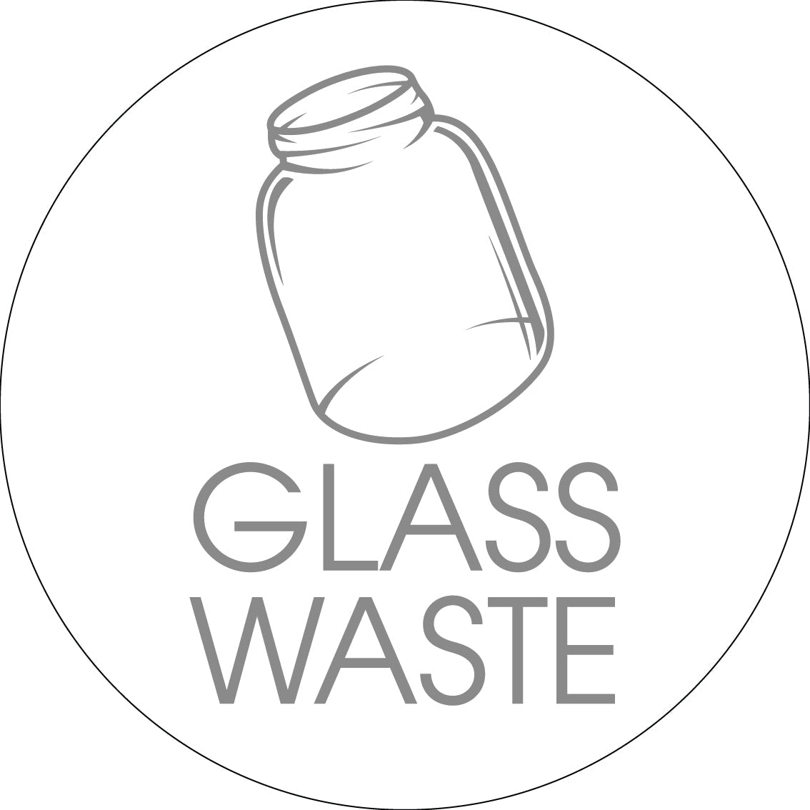 Glass Waste Grey Circle Bin Sticker - New Signs