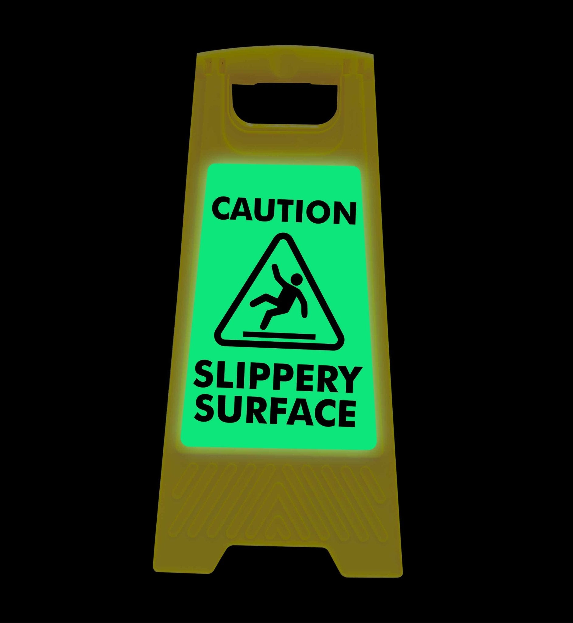 Glow In The Dark - Yellow A - Frame - Caution Slippery Surface - New Signs