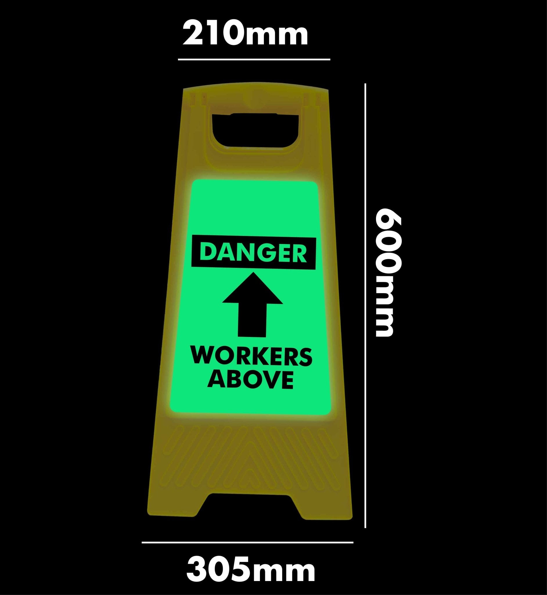 Glow In The Dark - Yellow A - Frame - Danger Workers Above - New Signs