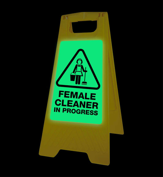 Glow In The Dark - Yellow A - Frame - Female Cleaner In Progress - New Signs