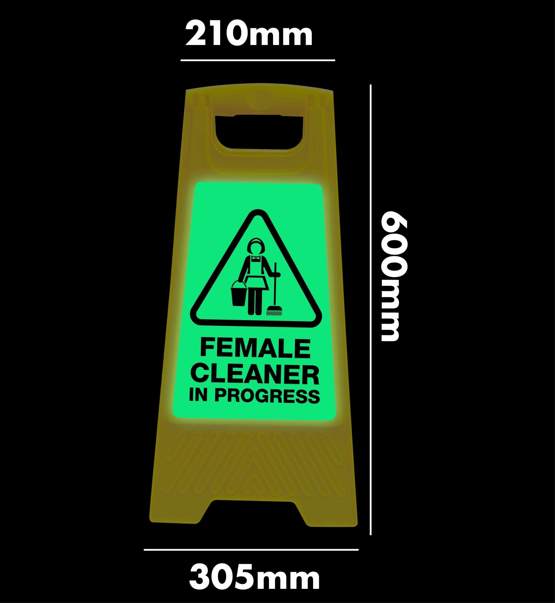 Glow In The Dark - Yellow A - Frame - Female Cleaner In Progress - New Signs