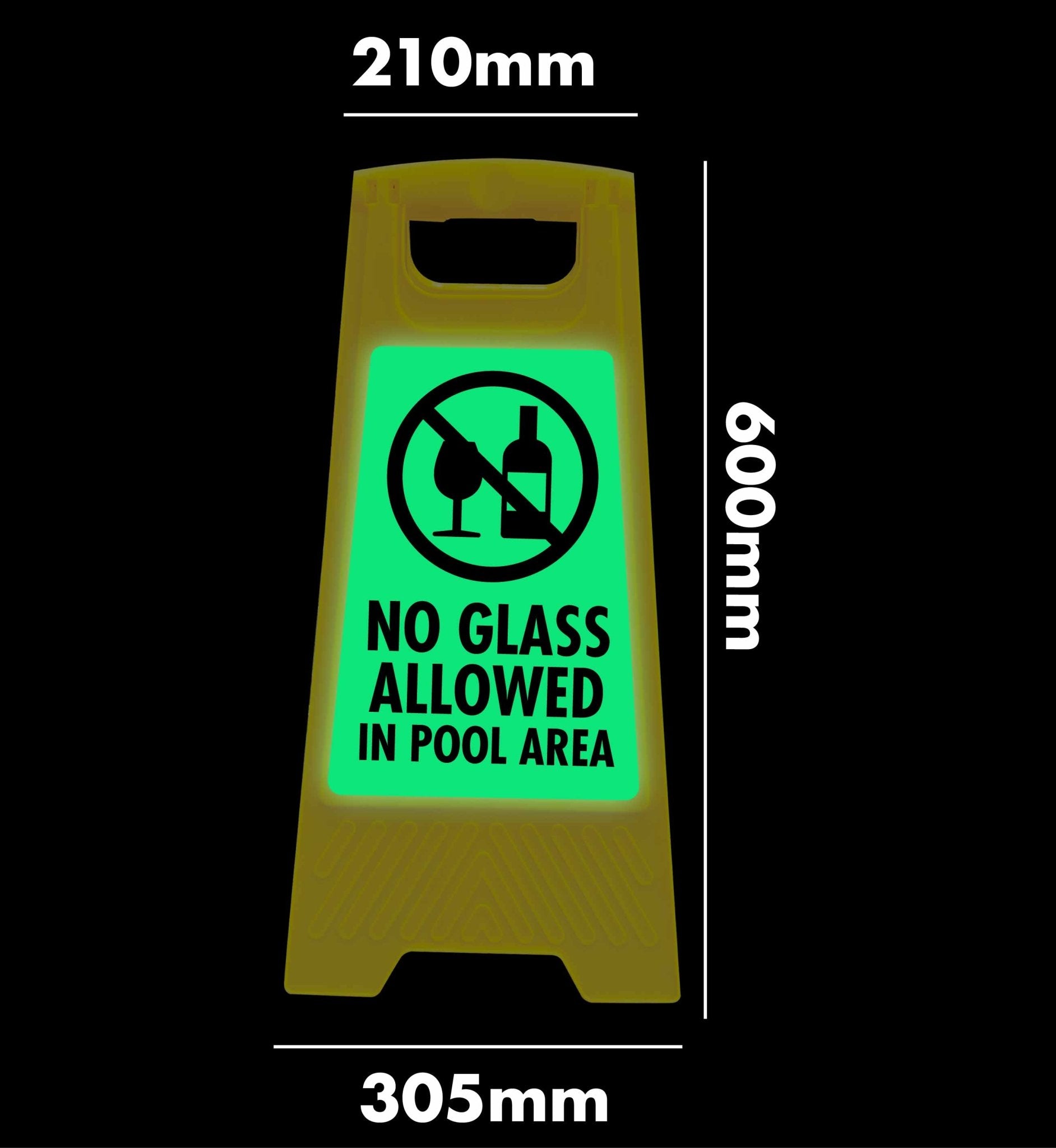 Glow In The Dark - Yellow A - Frame - No Glass Allowed In Pool Area - New Signs