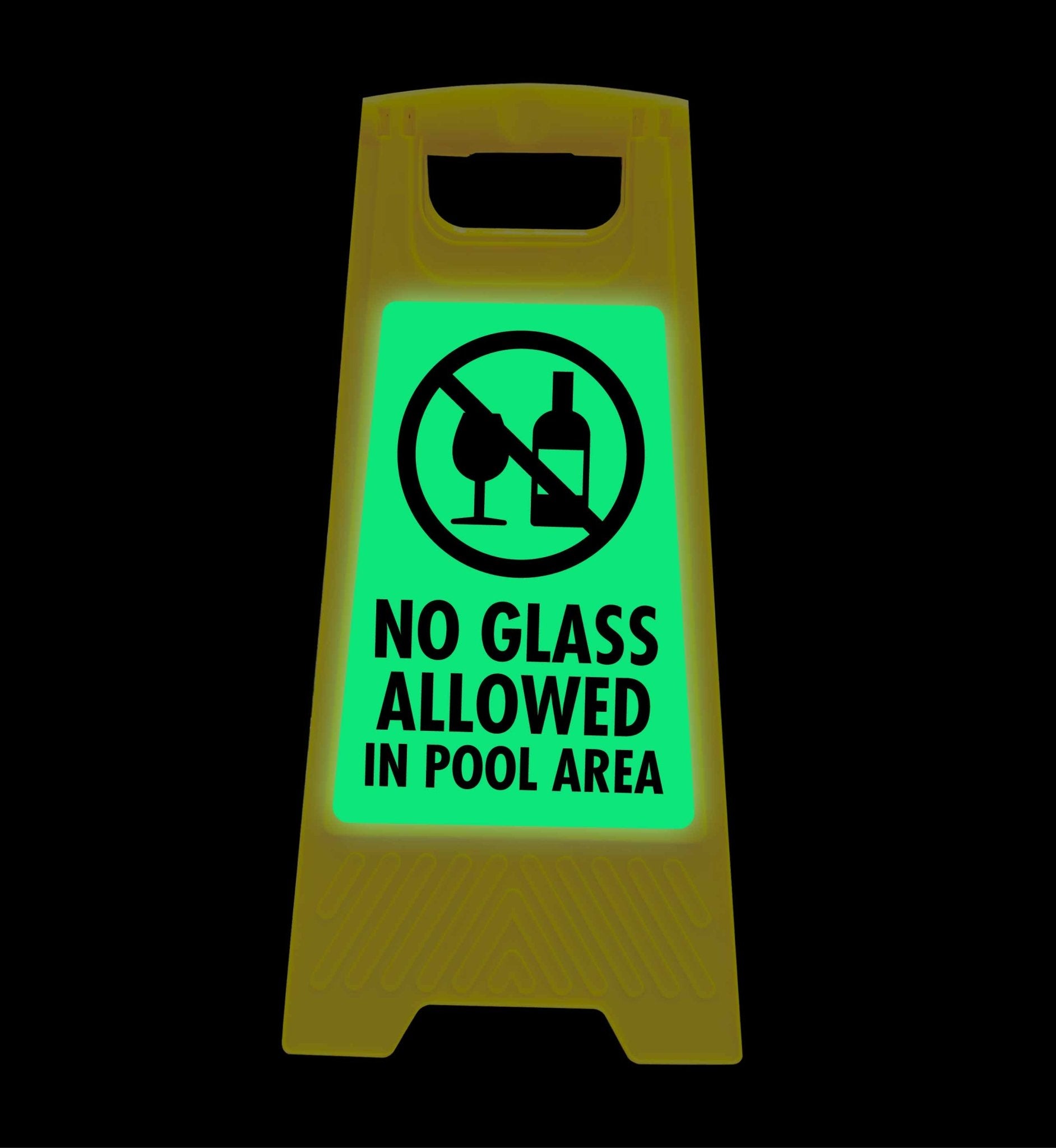 Glow In The Dark - Yellow A - Frame - No Glass Allowed In Pool Area - New Signs