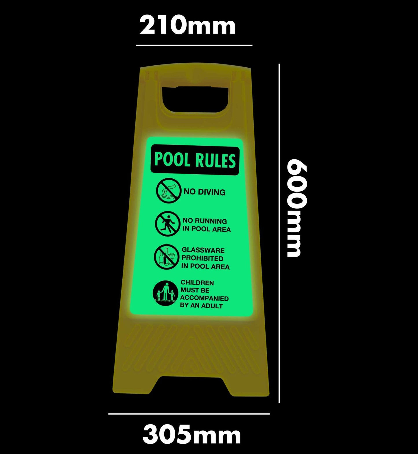 Glow In The Dark - Yellow A - Frame - Pool Rules 1 - New Signs