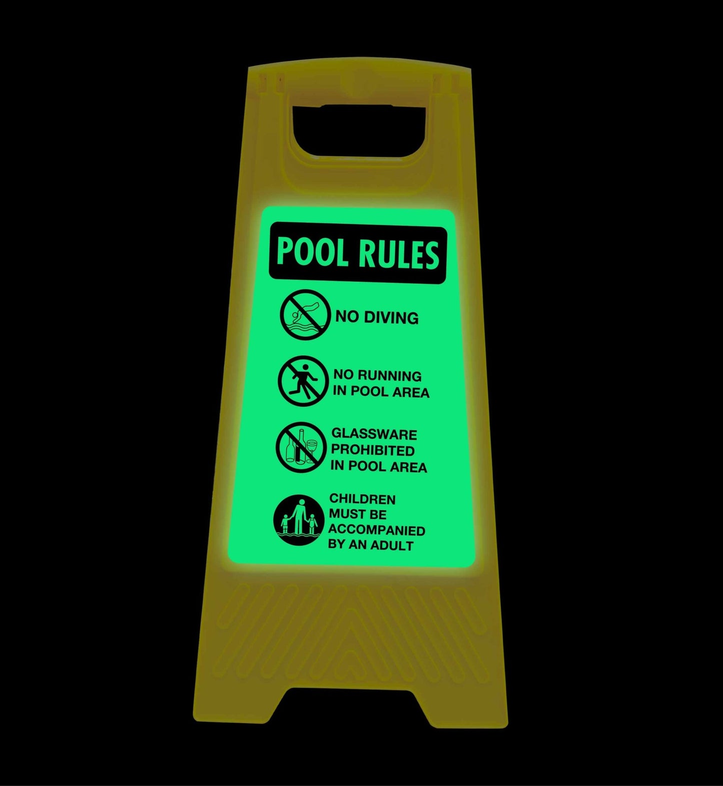 Glow In The Dark - Yellow A - Frame - Pool Rules 1 - New Signs