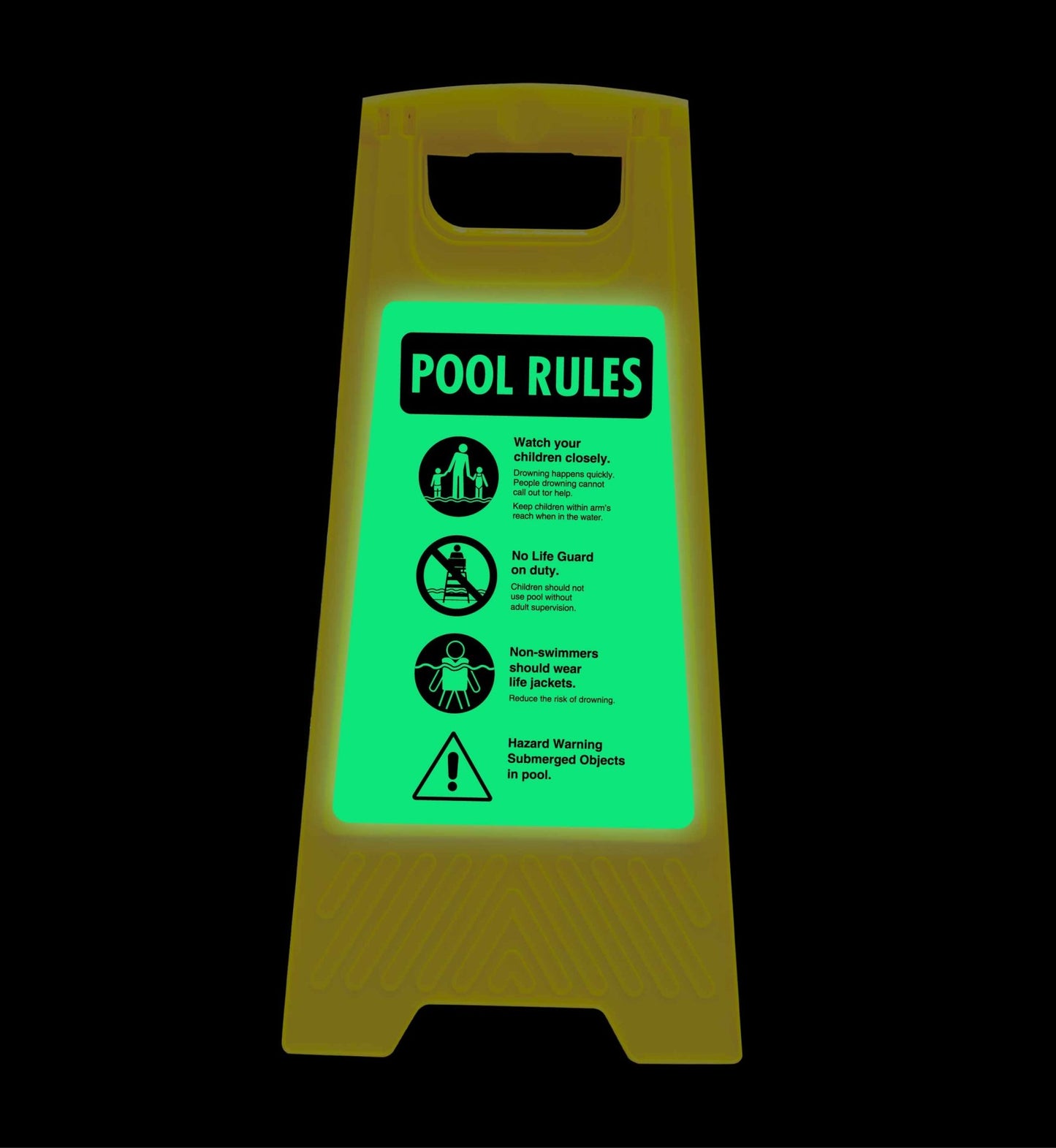 Glow In The Dark - Yellow A - Frame - Pool Rules 2 - New Signs