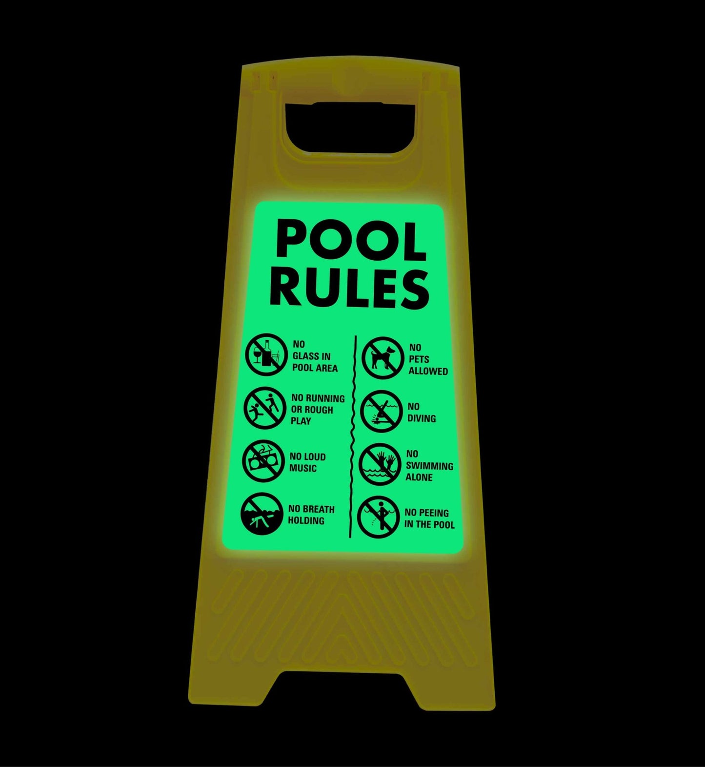 Glow In The Dark - Yellow A - Frame - Pool Rules 6 - New Signs