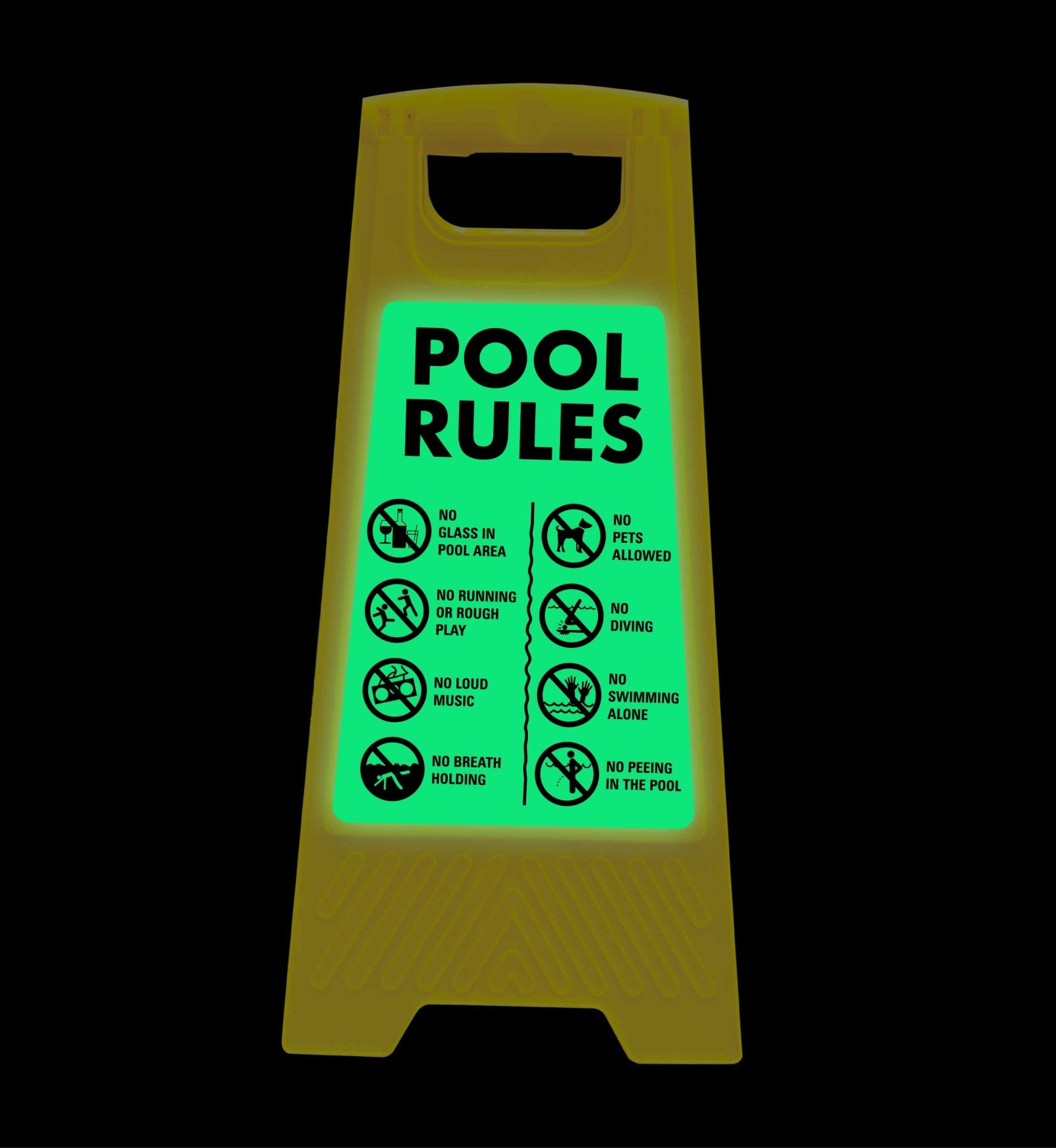 Glow In The Dark - Yellow A - Frame - Pool Rules 6 - New Signs