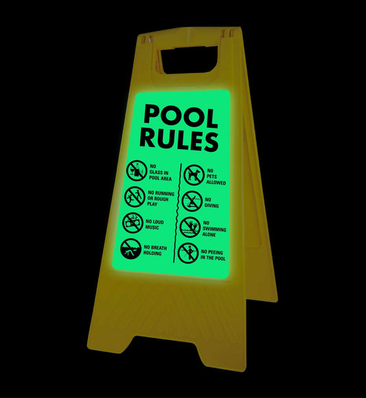 Glow In The Dark - Yellow A - Frame - Pool Rules 6 - New Signs