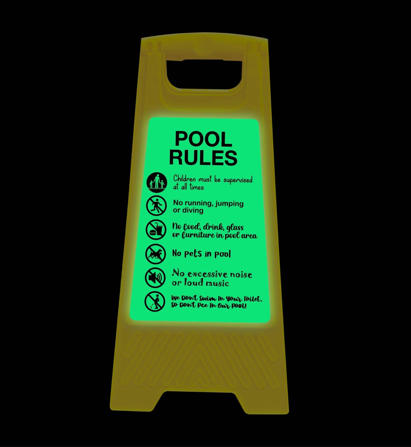 Glow In The Dark - Yellow A - Frame - Pool Rules 7 - New Signs