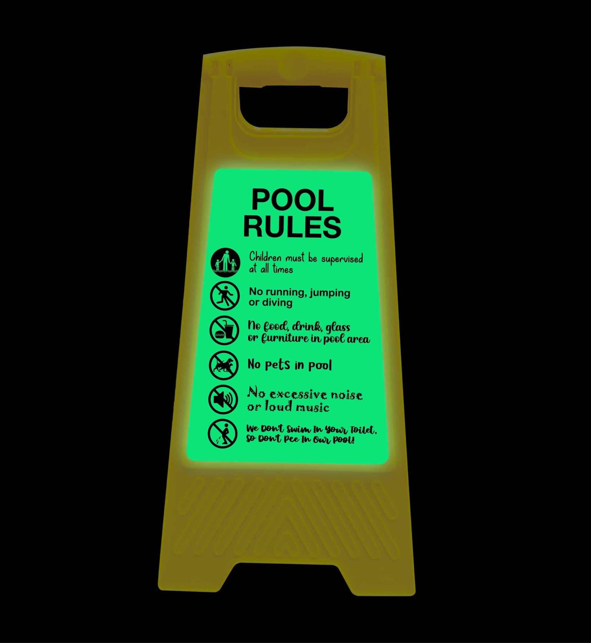 Glow In The Dark - Yellow A - Frame - Pool Rules 7 - New Signs