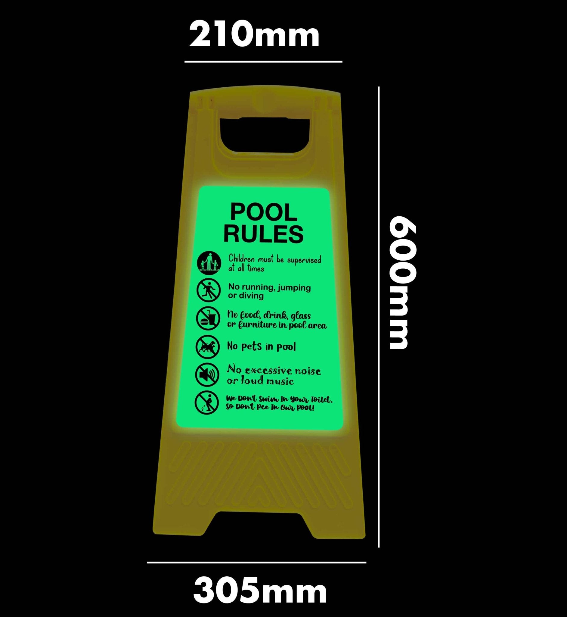 Glow In The Dark - Yellow A - Frame - Pool Rules 7 - New Signs
