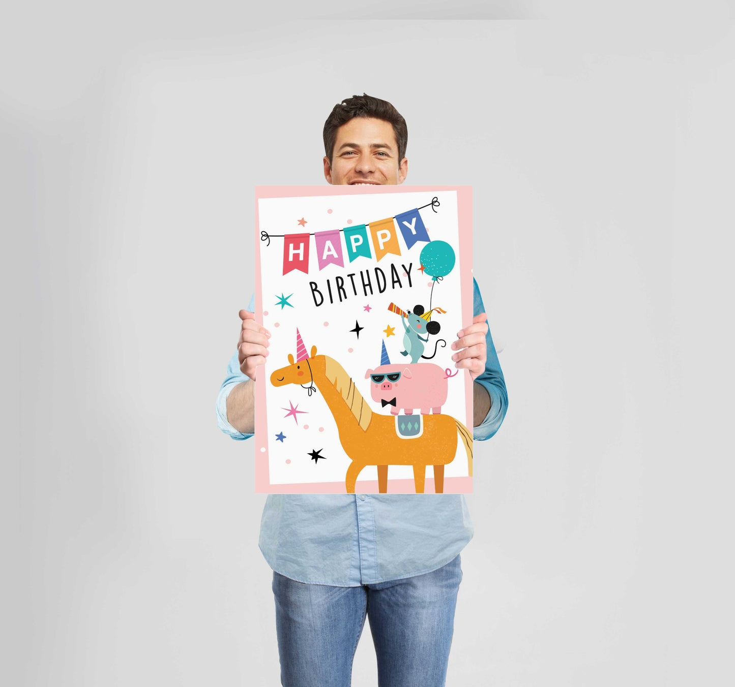 Happy Birthday Animal Poster Wall Art Prints - New Signs