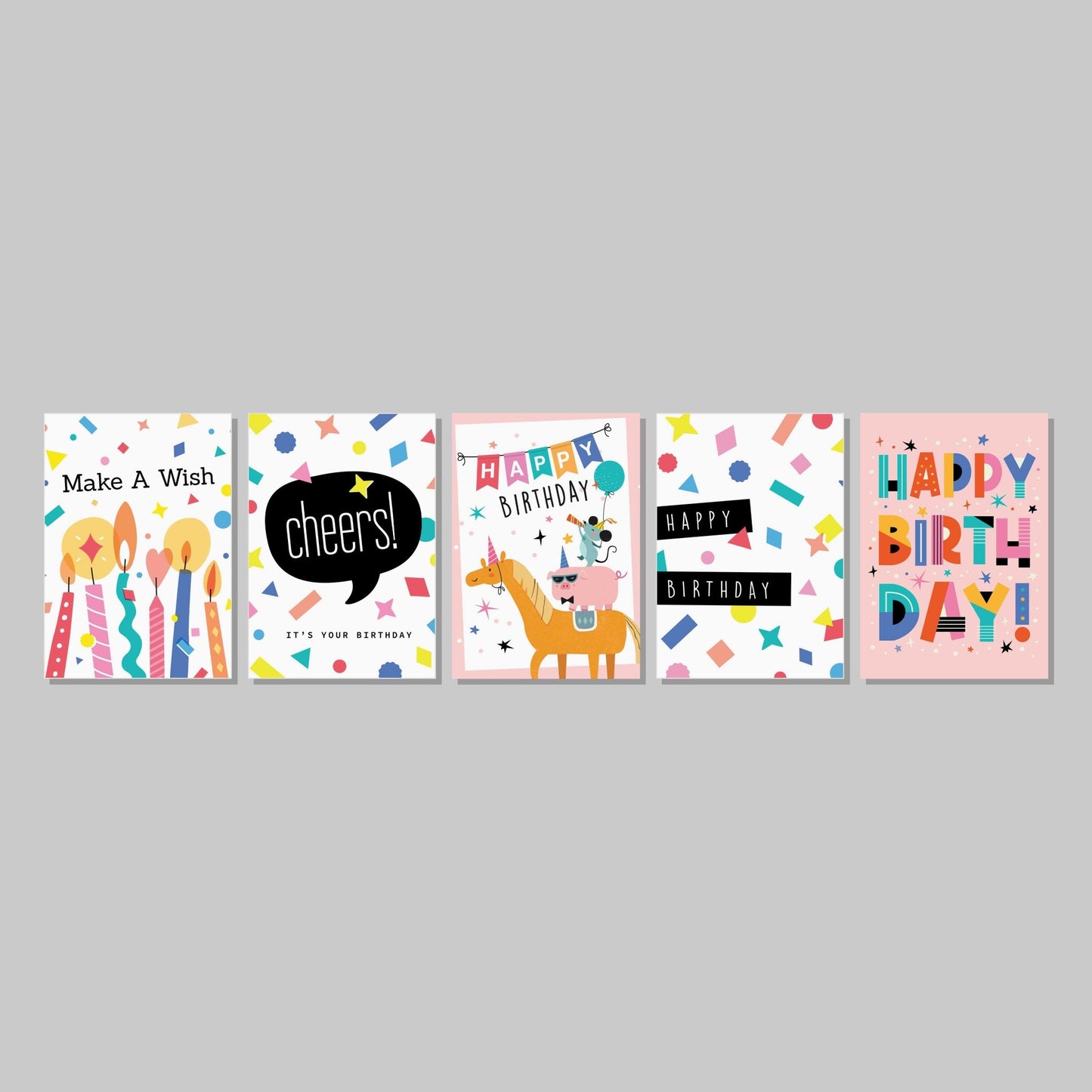 Happy Birthday Poster Wall Art Prints (Set of 5) - New Signs