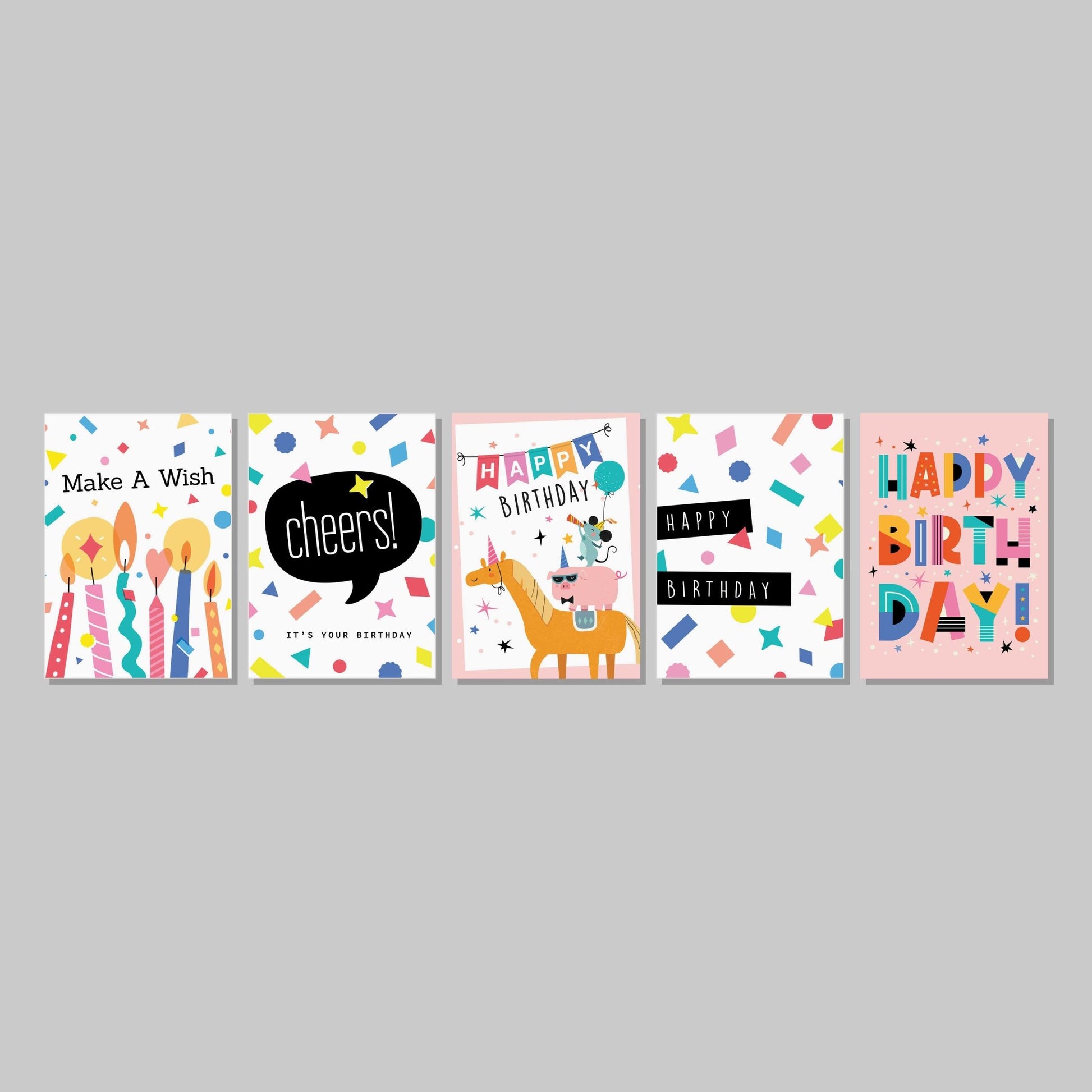 Happy Birthday Poster Wall Art Prints (Set of 5) - New Signs