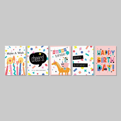 Happy Birthday Poster Wall Art Prints (Set of 5) - New Signs