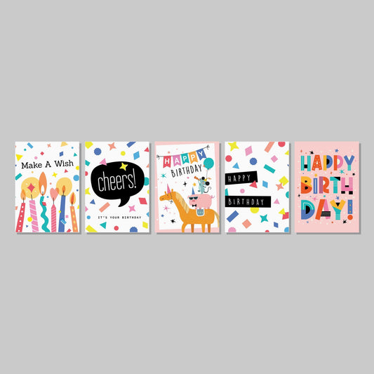 Happy Birthday Poster Wall Art Prints (Set of 5) - New Signs