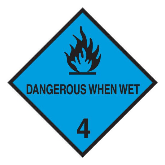 Hazchem CLASS 4 - DANGEROUS WHEN WET - BLACK - Sticker - New Signs