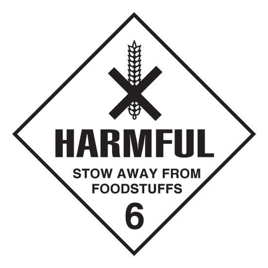 Hazchem CLASS 6 - HARMFULL STOW AWAY FROM FOODSTUFFS - Sticker - New Signs