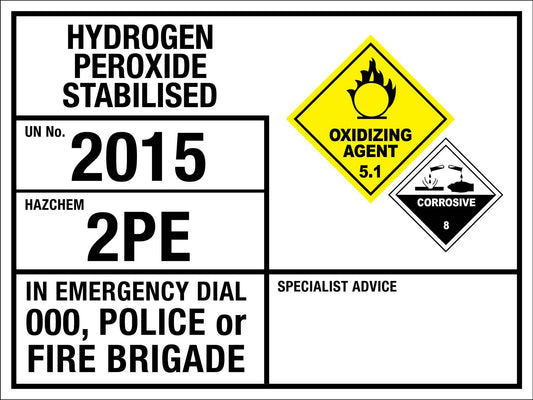 Hydrogen Peroxide Stabilised 2015 2PE Emergency information Sign - New Signs