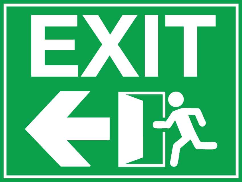 IZG Green Exit Left Arrow 300mm x 225mm Sign - New Signs