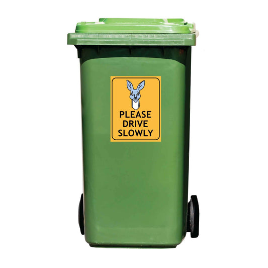 Kangaroo Cartoon Please Drive Slowly Wheelie Bin Sticker - New Signs