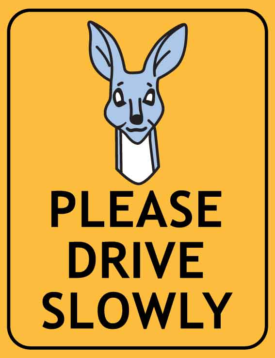 Kangaroo Cartoon Please Drive Slowly Wheelie Bin Sticker - New Signs