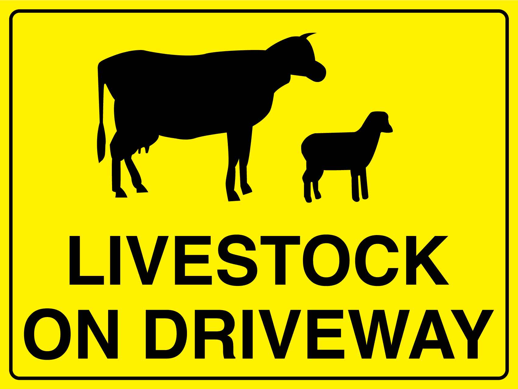 Livestock On Driveway Bright Yellow Sign - New Signs
