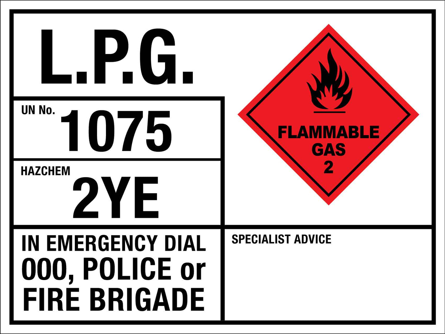 LPG 1075 2YE Emergency Information Sign - New Signs