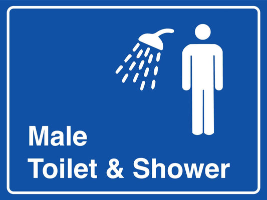 Male Toilet & Shower Blue Sign - New Signs