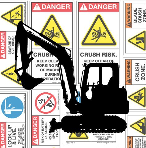 Mini Excavator Under 10 Tonnes Machine Safety Sticker Set - New Signs