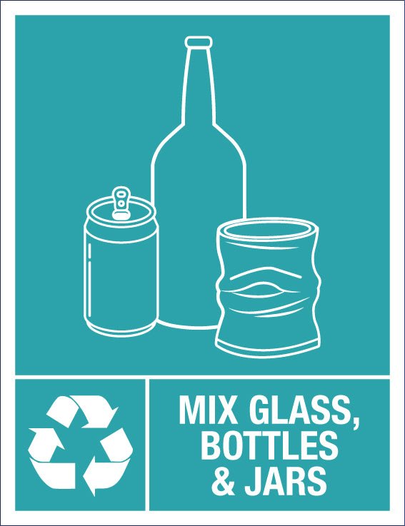 Mix Glass, Bottles and Jars Wheelie Bin Stickers - New Signs