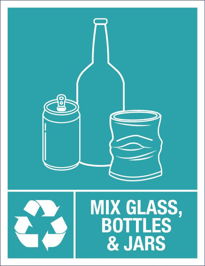 Mix Glass, Bottles and Jars Wheelie Bin Stickers - New Signs