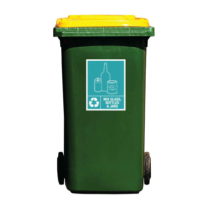 Mix Glass, Bottles and Jars Wheelie Bin Stickers - New Signs