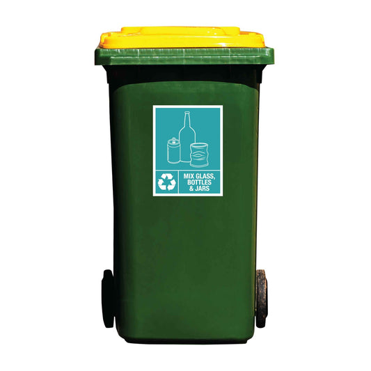 Mix Glass, Bottles and Jars Wheelie Bin Stickers - New Signs