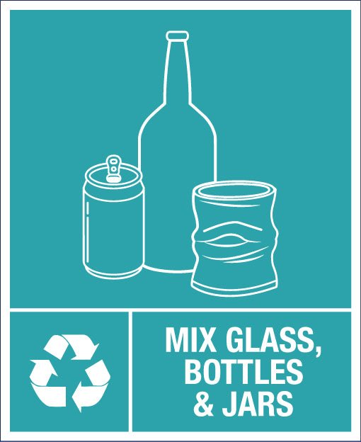 Mix Glass, Bottles and Jars Wheelie Bin Stickers - New Signs