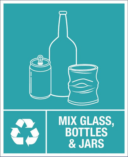 Mix Glass, Bottles and Jars Wheelie Bin Stickers - New Signs
