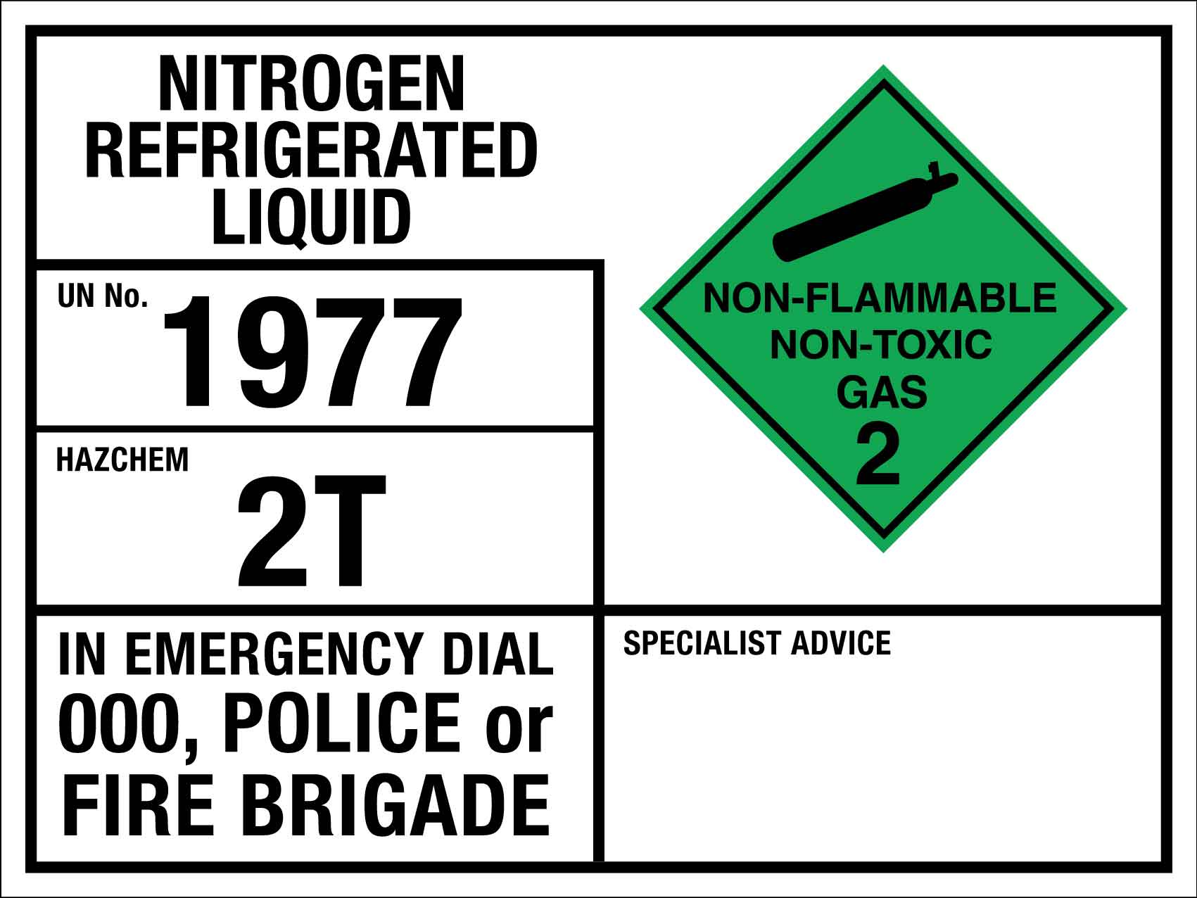 Nitrogen Refrigerated Liquid 1977 2T Emergency Information Sign - New Signs