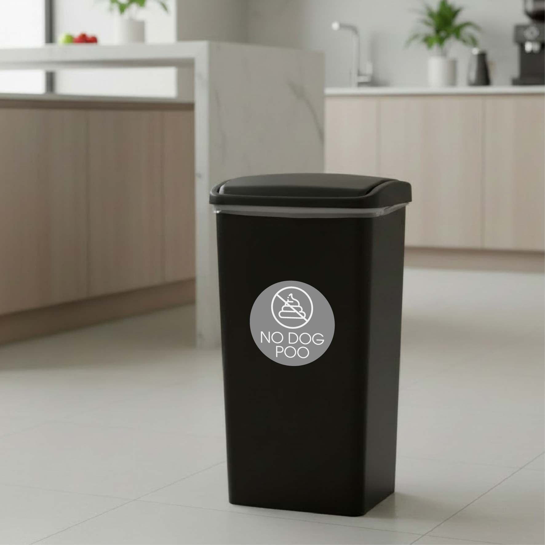 No Dog Poo Grey Background Circle Bin Sticker - New Signs