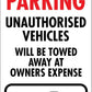 No Parking Unauthorised Vehicles Will Be Towed Away at Owners Expense - Corflute Bollard Traffic Signs - New Signs