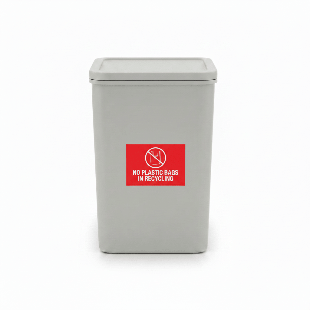 No Plastic Bags In Recycling Bin Sticker - New Signs