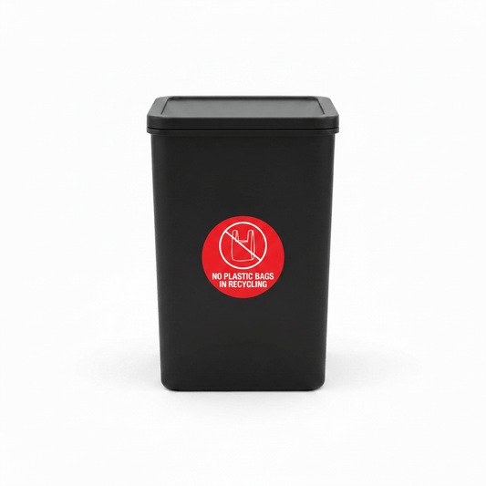 No Plastic Bags in Recycling Circle Bin Sticker - New Signs