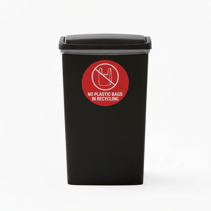 No Plastic Bags in Recycling Circle Bin Sticker - New Signs
