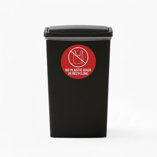 No Plastic Bags in Recycling Circle Bin Sticker - New Signs