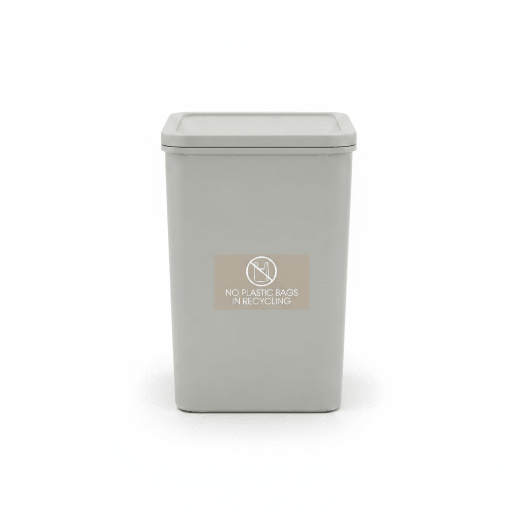 No Plastic Bags in Recycling Fawn Background Bin Sticker - New Signs